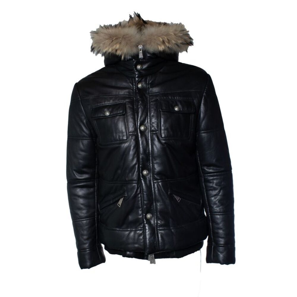 Philipp Plein, hooded leather bomber with fur